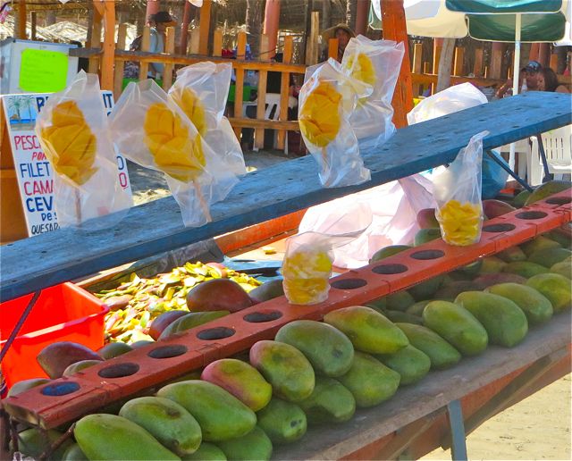 Many choices of food to try including these mangoes.