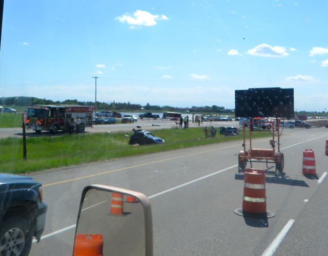 Traffic slowed as we approached Calgary, our destination for Tuesday evening. A huge accident, likely someone in a hurry to get home. At this point traffic coming out of Calgary was line up for miles.