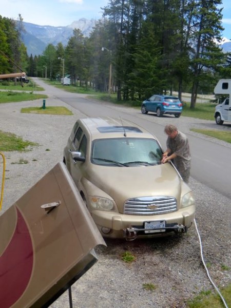 Meanwhile Colin did finally get most of the Saskatchewan grit off the car. The tar will come off at another time.