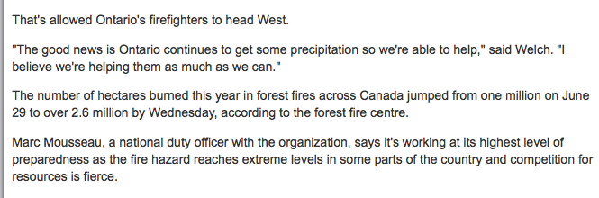 I just can't get my head around the FACT that 2.6 million hectares have burned in Canada in the past few months.