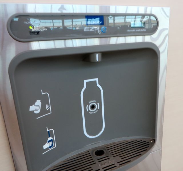 Once I got through an extremely thorough complete body search in public including the waist of my pants being pulled away from my body and a hand run all around.....I walked to my water refill station.