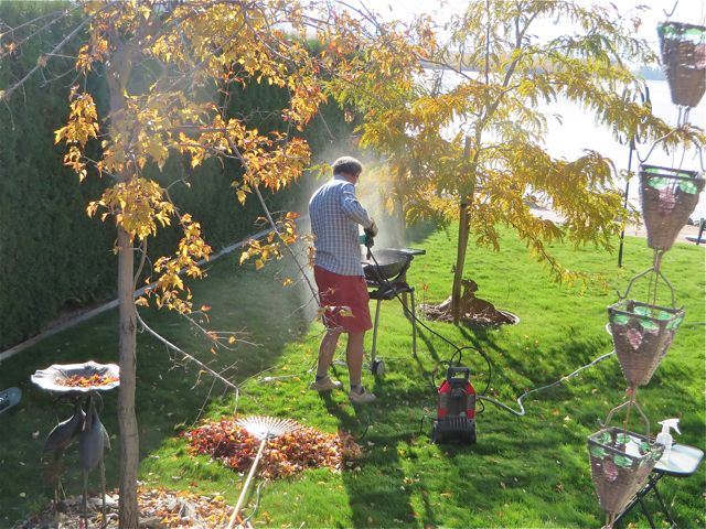 :ast Saturday was a perfect fall day and Colin spent several hours raking leaves, power washing the Weber to take to Mexico, cleam