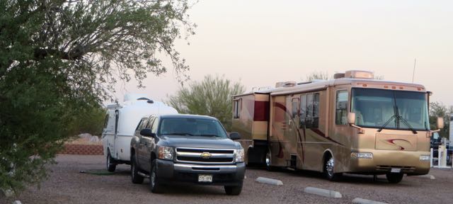 We pulled into the Shell station Passport America RV Park about 5PM and got a lovely pull through site for $13.46. We certainly dwarfed this Casita who had pulled in just ahead of us.