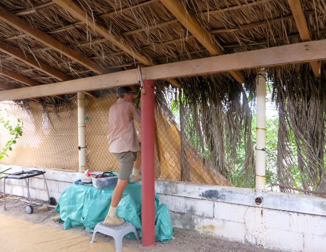 It was so humid and hot that I could not believe that Colin and Ismael got our dust screen put up. A real feat.