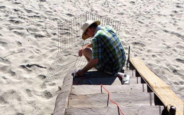 Still knocking things off the to do list such as securing the bottom step of our beach stairs.
