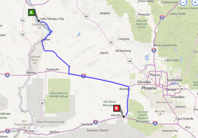 Lake Havasu to Gila Bend, drove 202 miles today. Not planned but it worked out perfectly.