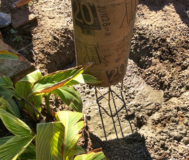 We were adding a cement post to our small front palapa. The one we use to keep the sun off the front of the RV.