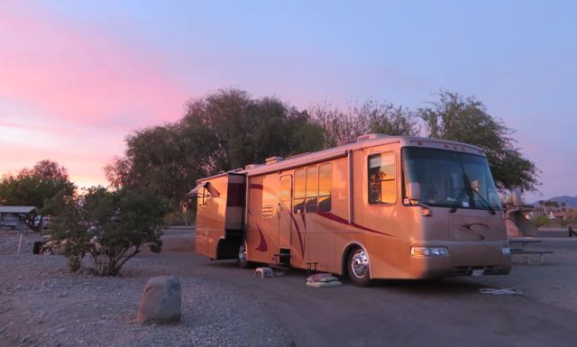 Both David and Peter commented on how low to the ground our RV sits. We have air bags that raise us up much higher when we travel so there is no danger in hitting the underside on a tope nor in getting in and out of fuel stations. The air bags also give us a much smoother ride.