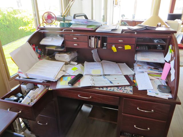 My desk every day this week despite the fact that I clean it off at night.