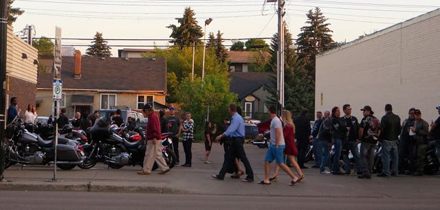 Just a half block up. What are these motorcycles gatherign for.