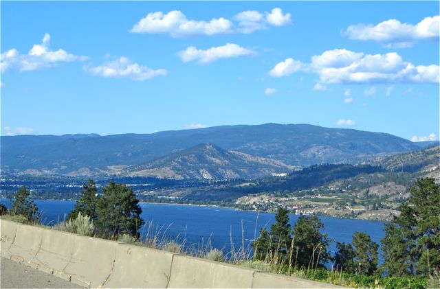 The highway follows Okanagan Lake for close to 90 miles, very scenic. We actually cross over the lake coming into Kelowna and it remains on our right all the way to Vernon. We can't see it once we corss the drigde intot town but even here at our home on our lake we are only 10 minutes away.
