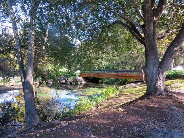 The bridge leads the way from the parking area to the winery.